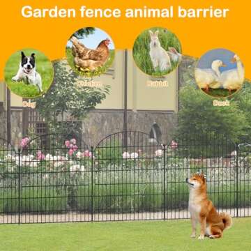 Decorative Garden Metal Fence 10 Pack, 32 in (H) x 23.6 ft (L) No Dig Dog Animal Barrier for Yard, Animal Ground Stakes Fencing for Garden, Patio, Flower Bed