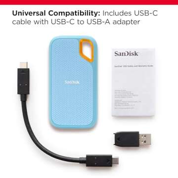 SanDisk 2TB Extreme Portable SSD - Up to 1050MB/s, USB-C, USB 3.2 Gen 2, IP65 Water and dust Resistance, Updated Firmware, Sky Blue - External Solid State Drive - SDSSDE61-2T00-G25B