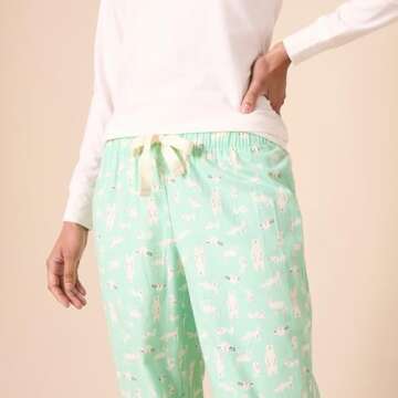 Cozy Women’s Flannel Sleep Set - Mint Green Animals