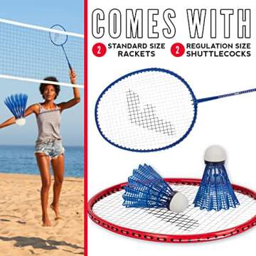 Franklin Sports 2 Player Badminton Replacement Set - 2 Badminton Racquets and 2 Shuttlecocks - Adults and Kids Backyard Game - Red, Blue, Stars, One Size