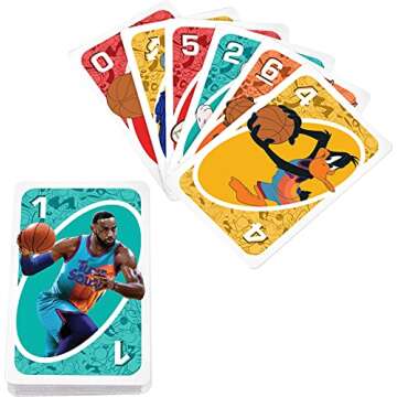 Mattel Games UNO Space Jam: A New Legacy Themed Card Game Featuring 112 Cards with Movie Graphics, Kid, Movie & Sports Fan Gift Ages 7 Years & Older.