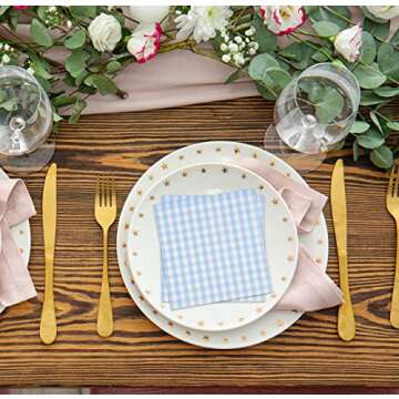 Gift Boutique 100 Blue and White Gingham Cocktail Napkins Disposable Paper Checkered Plaid Dinner Beverage Napkin for Summer Picnic Barbecue Wedding Baby & Bridal Shower Dinnerware Table Decorations