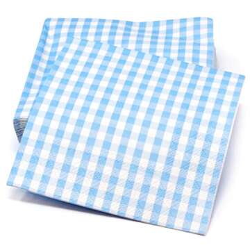 Gift Boutique 100 Blue and White Gingham Cocktail Napkins Disposable Paper Checkered Plaid Dinner Beverage Napkin for Summer Picnic Barbecue Wedding Baby & Bridal Shower Dinnerware Table Decorations