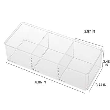 Yesesion Clear Plastic Cable Organizer Box with 10 Wire Ties, Electronics Management Organizer with 3 Compartments, Desk Accessories Storage Case for Drawer, Power Cord, Office, Stationery Supplies