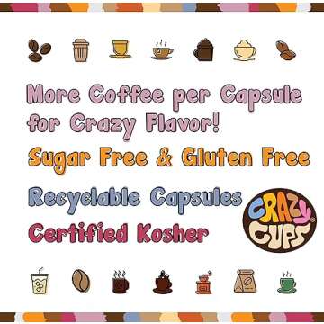 Crazy Cups Flavored Coffee Pods, Vanilla Pumpkin Spice Coffee, Single Serve Coffee for Keurig K Cups Machines, Hot or Iced Coffee, Medium Roast Coffee In Recyclable Pods, 22 Count (Pack of 1)