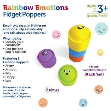 Learning Resources Rainbow Emotion Fidget Poppers, Sensory Toys, Social-Emotional Learning,Sensory Toys for Toddlers, SEL Skills,Fine Motor Skills, Ages 3+,5 Pieces