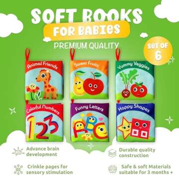 Cloth Books for Babies (Set of 6) - Premium Quality Soft Books for Babies. Touch and Feel Crinkle Paper. Cloth Books for Early Children's Development.