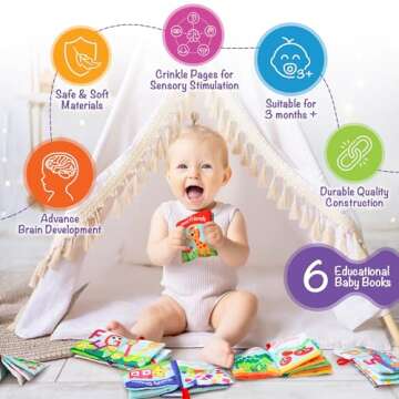 Cloth Books for Babies (Set of 6) - Premium Quality Soft Books for Babies. Touch and Feel Crinkle Paper. Cloth Books for Early Children's Development.