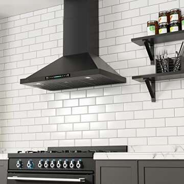 IKTCH 30" Black Wall Mount Range Hood - 900 CFM