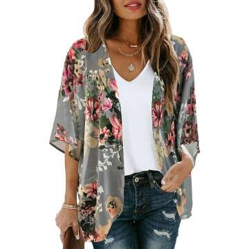 Stylish Women's Floral Print Puff Sleeve Kimono Cardigan - Perfect for Casual Outings