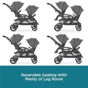 Contours Options Elite V2 Convertible Lightweight Tandem Double Stroller Infant and Toddler, Reversible Easy-Lift Seats, Spacious Seating, Height Adjustable Handle, Standing Fold - Graphite Gray