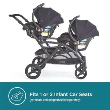 Contours Options Elite V2 Convertible Lightweight Tandem Double Stroller Infant and Toddler, Reversible Easy-Lift Seats, Spacious Seating, Height Adjustable Handle, Standing Fold - Graphite Gray