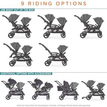 Contours Options Elite V2 Convertible Lightweight Tandem Double Stroller Infant and Toddler, Reversible Easy-Lift Seats, Spacious Seating, Height Adjustable Handle, Standing Fold - Graphite Gray