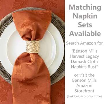 Benson Mills Harvest Legacy Damask Fabric Table Cloth Fall, Harvest, and Thanksgiving Tablecloth (Rust/Burnt Orange, 60" x 104" Rectangular)