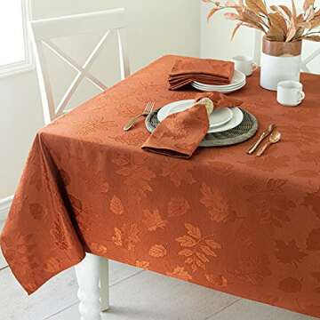 Benson Mills Harvest Legacy Damask Fabric Table Cloth Fall, Harvest, and Thanksgiving Tablecloth (Rust/Burnt Orange, 60" x 104" Rectangular)