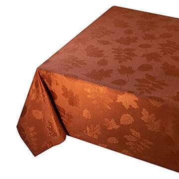 Benson Mills Harvest Legacy Damask Fabric Table Cloth Fall, Harvest, and Thanksgiving Tablecloth (Rust/Burnt Orange, 60" x 104" Rectangular)