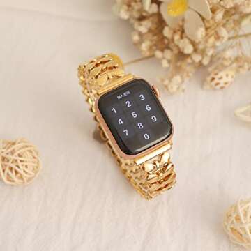 Kolgios 38/40/41mm Gold Charms Women Smartwatch Bands Compatible for Apple Watch Band Series 9/8/7/SE/6/5/4 Stylish Adjustable Watch Bracelet For Iwatch 9/8 Gift for her