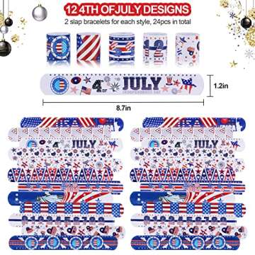 xutengy 48Pcs 4th of July Party Favors Patriotic Decorations American Flag Slap Bracelets Rubber Wristbands Red White and Blue Accessories for Independence Day