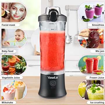 Portable Blender, Personal Size Blender for Shakes and Smoothies, Blender with 6 Blades, 20oz Mini Mixer Rechargeable for Kitchen/Gym/Travel/Office, BPA-Free,Black