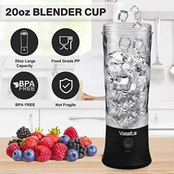 Portable Blender, Personal Size Blender for Shakes and Smoothies, Blender with 6 Blades, 20oz Mini Mixer Rechargeable for Kitchen/Gym/Travel/Office, BPA-Free,Black