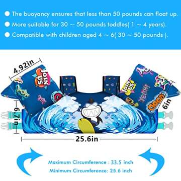 Chriffer Kids Swim Vest Life Jacket for 22-66 Pounds Boys and Girls, Toddler Floaties with Shoulder Harness Arm Wings for 2,3,4,5,6,7 Years Old Baby