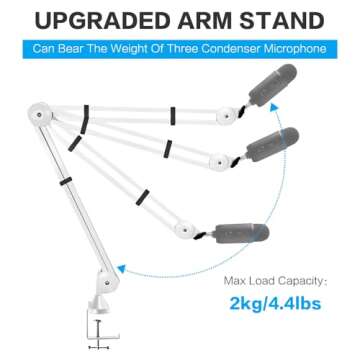 BOMGE Microphone Boom Arm Mic Stand Adjustable Clip Studio Suspension Scissor Arm Mount for Blue Snowball, ICE, Blue Yeti,Radio Broadcasting and Game (white)