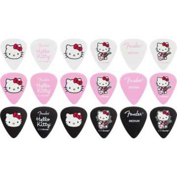 Fender Hello Kitty Pick Tin with Celluloid Guitar Picks, 351 Shape, 18 Pack