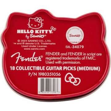 Fender Hello Kitty Pick Tin with Celluloid Guitar Picks, 351 Shape, 18 Pack