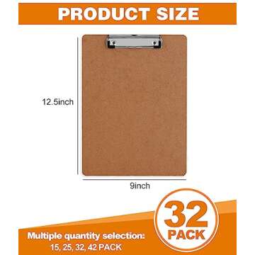 Clipboards, HERKKA 32 Pack Hardboard Office Clipboards Low Profile Clip Standard A4 Letter Size, ECO Friendly