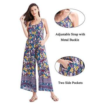 BUENOS NINOS Women's V Neck Floral Maxi Dress Boho Printed Adjustable Spaghetti Strap Ethnic Beach Long Dress with Pockets M Yellow Flower Jumpsuit