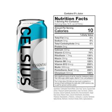 CELSIUS ESSENTIALS, Sparkling Blue Crush, Performance Energy Drink 16 Fl Oz (Pack of 12)