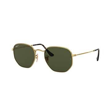 Ray-Ban Hexagonal Flat Lens Sunglasses - Gold/G-15 Green Polarized 51mm