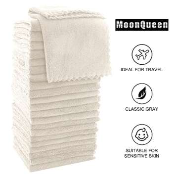 MOONQUEEN Ultra Soft Premium Washcloths Set - 12 x 12 inches - 24 Pack - Quick Drying - Highly Absorbent Coral Velvet Bathroom Wash Clothes - Use as Bath, Spa, Facial, Fingertip Towel (Cream)