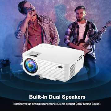 Mini Projector, 2022 Upgraded Portable Projector with 100” Screen, 1080P Full HD Supported Home Theater Movie Projector Compatible with TV Stick/HDMI/VGA/USB/Laptop/DVD for Home Entertainment