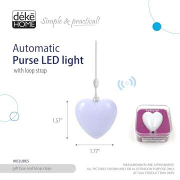 Deke Home - Heart Form Purse Light, Handbag Light, Purse Motion Sensor Light, Automatic On/Off Motion Night Light, Backpack Light, Purse Organizer, Purse Accessories.