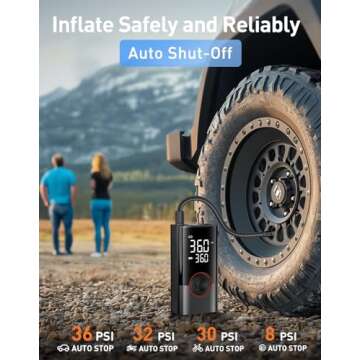 OMQ Tire Inflator Portable Air Compressor, 150PSI Smart Air Pump for Car Tires with LED Light, Cordless Tire Pump with Digital Pressure Gauge, Tire Inflator for Car, Bike, Motorcycle, Ball