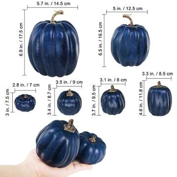 Winlyn 7 Pcs Assorted Sizes Navy Blue Artificial Pumpkins Decorative Dark Blue Pumpkins Faux Foam Pumpkins for Gifts Fall Baby Shower Thanksgiving Halloween Table Centerpiece Shelf Mantel Decoration