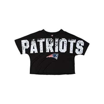 FOCO NFL New England Patriots Womens Distressed Wordmark Crop Top ShirtDistressed Wordmark Crop Top Shirt, Team Color, Medium