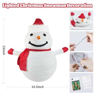 3D Christmas Collapsible Snowman Decorations，23” Light Up Christmas Snowman with LED Cool White Lights for Indoor Outdoor Garden Holiday Décor, Christmas Event Decoration, Christmas Eve Night