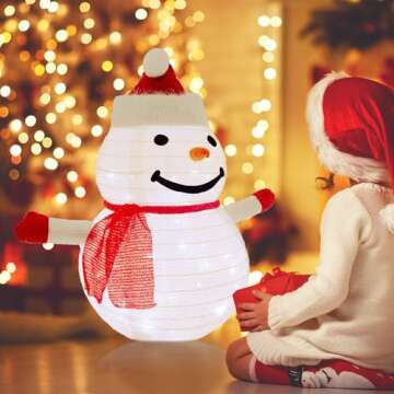 3D Christmas Collapsible Snowman Decorations，23” Light Up Christmas Snowman with LED Cool White Lights for Indoor Outdoor Garden Holiday Décor, Christmas Event Decoration, Christmas Eve Night