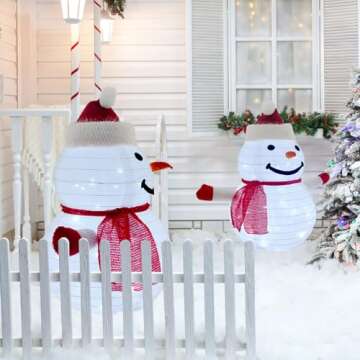 3D Christmas Collapsible Snowman Decorations，23” Light Up Christmas Snowman with LED Cool White Lights for Indoor Outdoor Garden Holiday Décor, Christmas Event Decoration, Christmas Eve Night