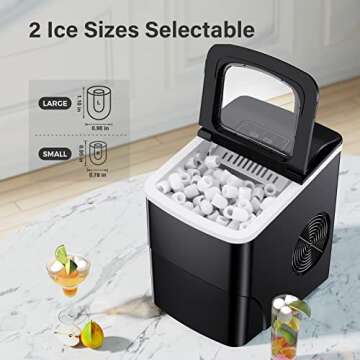 Counter top Ice Maker Machine, 26Lbs/24H Self-Cleaning Ice Makers Countertop, 9 Cubes Ready in 6mins Portable Ice Cube Maker with Ice Scoop Basket, Hook for Home Camping Party (Black)