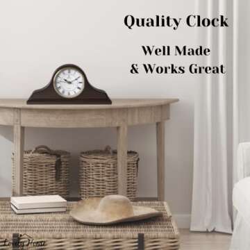 Mantel Clock Battery Operated - Wooden Mantle Clock for Living Room Decor Above Fireplace Mantel, Office, Shelf & Home Décor Gift 15x7.5 - Silent Wood Mantel Clock for Living Room Table - Easy to Read