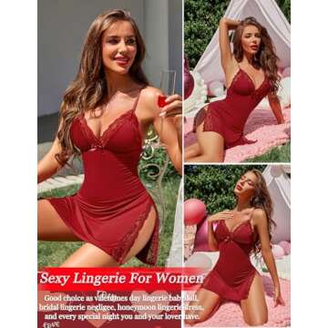 Avidlove Women's Sleepwear Sexy Nightgown for Women Nighty Lingerie Sleepwear Nightwear Wine Red S