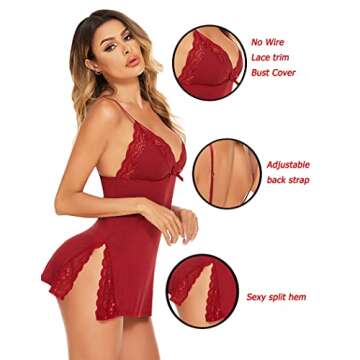 Avidlove Women's Sleepwear Sexy Nightgown for Women Nighty Lingerie Sleepwear Nightwear Wine Red S