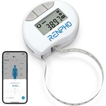 RENPHO Smart Tape Measure, Body Measuring Tape for Weight Loss, Bluetooth Body Measurement Tape with App, Body Fat Measurement Device for Muscle Gain, Fitness Shape, Locking, Retractable, 60in /150cm
