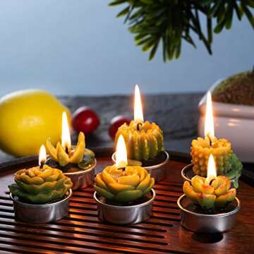 Handmade Delicate Succulent Cactus Candles for Birthday Party Wedding Spa Home Decoration(6 Packs-1)