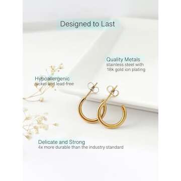 Altitude Boutique Small Gold Hoop Earrings For Women | 18kt Gold Plated Thin Tube Earrings | Lightweight, Hypoallergenic Chunky Gold Open Hoops (Gold 15mm)