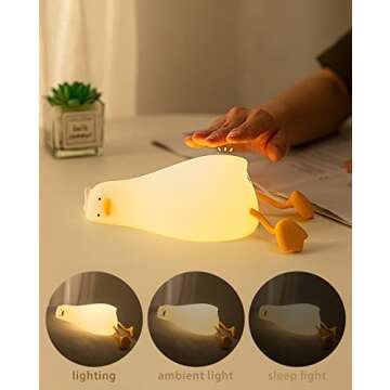 HAPPYBAG LED Lying Flat Duck Night Light, 3 Level Dimmable Nursery Nightlight