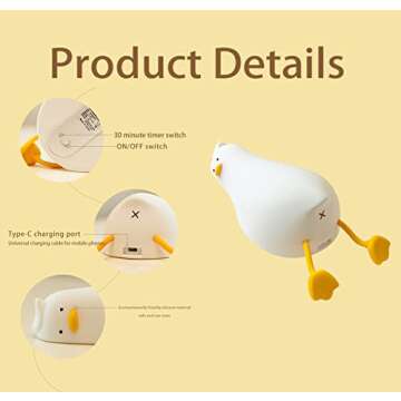 HAPPYBAG LED Lying Flat Duck Night Light, 3 Level Dimmable Nursery Nightlight